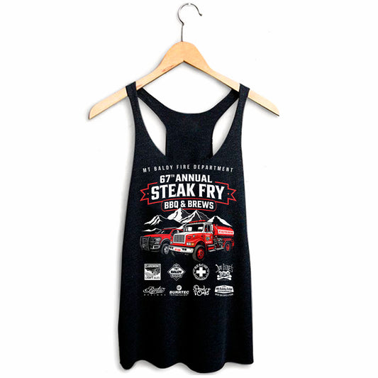 Steak Fry Fire Trucks Racerback